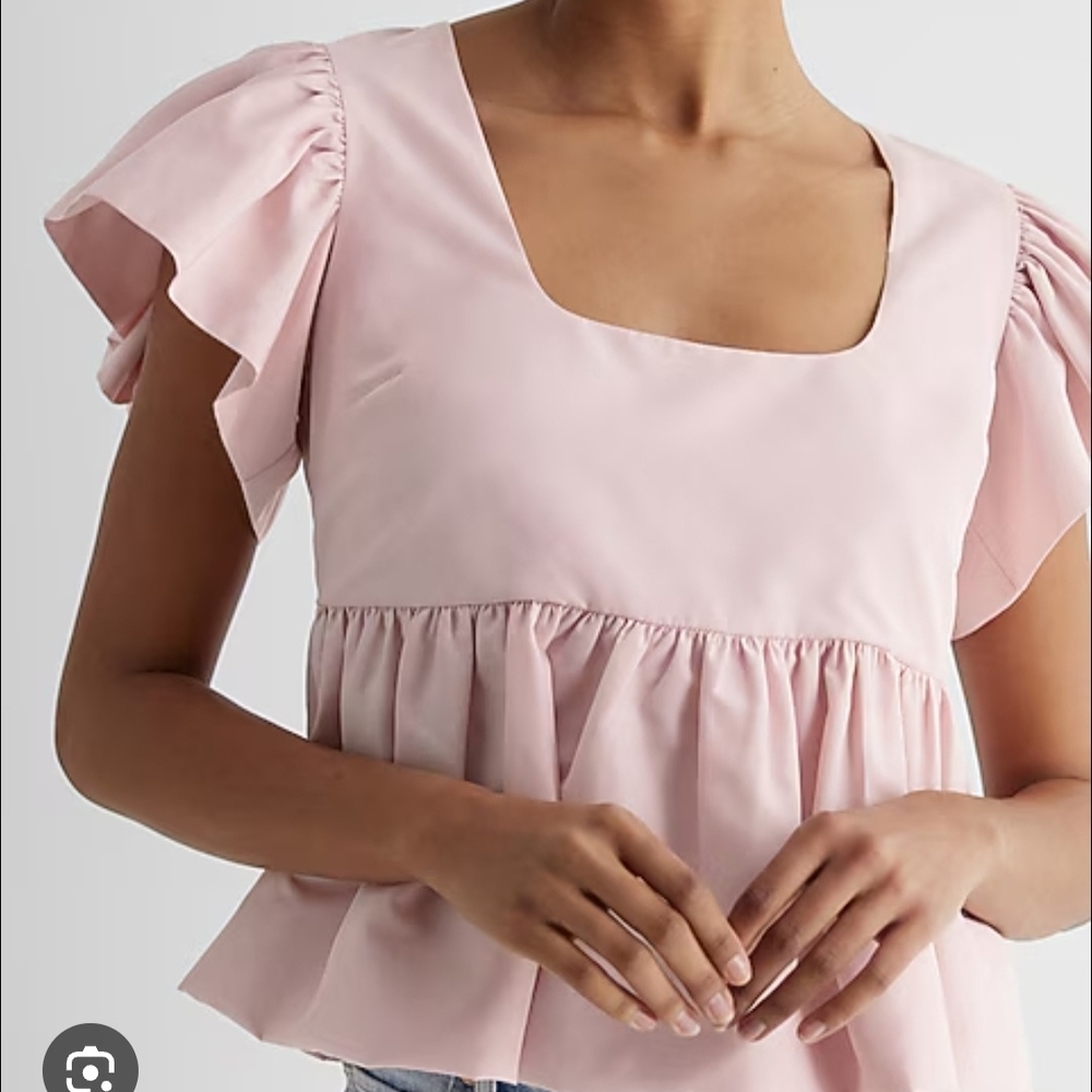 Express Light Pink Ruffled Blouse - Picture 2 of 5